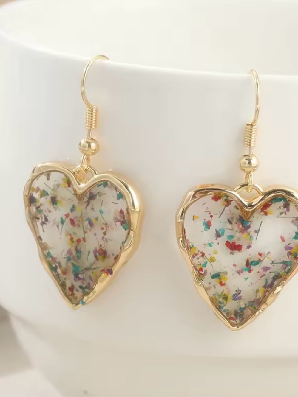 Gold Heart Confetti Drop Earrings - Women Jewelry
